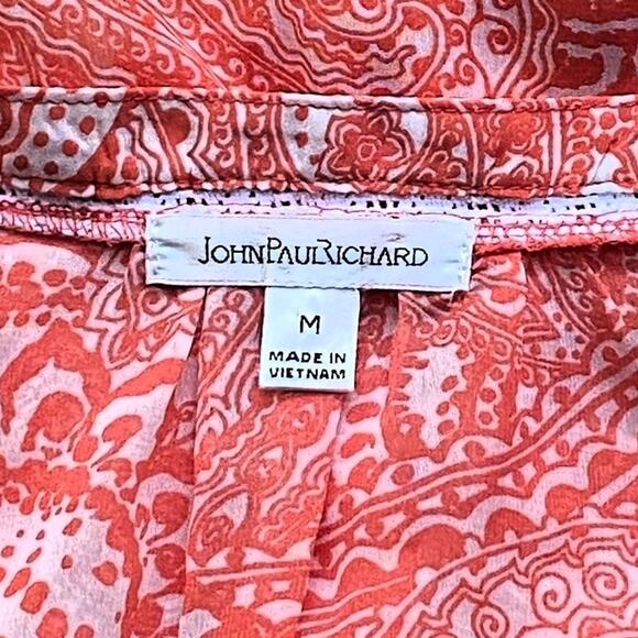 JOHNPAULRICHARD Orange Paisley Batwing Bohemian Blouse Top ~ Women's MEDIUM - Picture 7 of 7